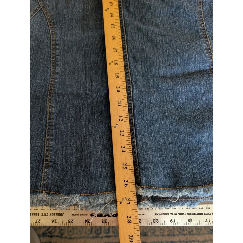 Goddess Jeans Size 18 Denim Midi Skirt Blue Frayed Hem Y2K Paneled Mermaid VTG - Picture 6 of 13
